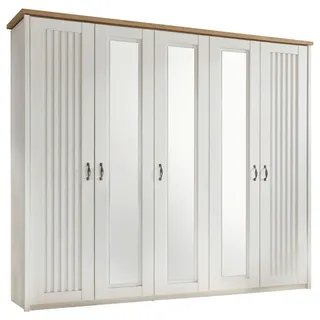 Mid.you Drehtürenschrank , Weiß, Eichefarben , Holzwerkstoff , 8 Fächer , 265x224x60 cm , Schlafzimmer, Komplette Schlafzimmer und Serien, Schlafzimmerserien