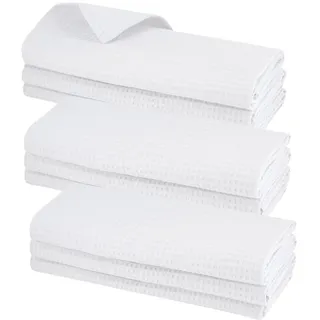 9X Geschirrtuch aus 100% Baumwolle Waffel-Piqué in Weiss