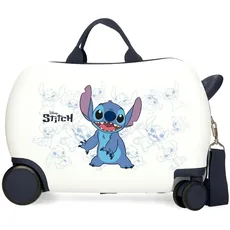 Disney Joumma Happy Stitch Kinderkoffer, weiß, 45 x 31 x 20 cm, harter ABS-Kunststoff, 24,6 l, 1,8 kg, 2 Räder, Handgepäck, weiß, kinderkoffer