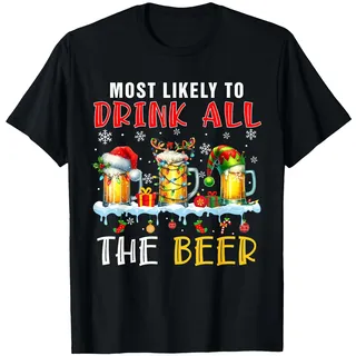 Most Like to Drink All Beer Xmas Naughty Santa Beer Glasses T-Shirt, Herren, Schwarz, L