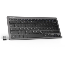 TECKNET Slim Kabellose Tastatur, Deutsches Layout QWERTZ, 2.4 GHz, 78 Tasten Mini Wireless Tastatur mit Nano USB Empfänger für Windows 11/10/8/7/Vista/XP and Android Smart TV - Grau