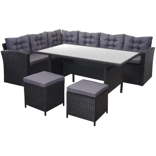 Mendler Poly-Rattan-Garnitur 4-tlg. Schwarz/Dunkelgrau