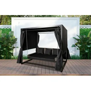 PureHaven Hollywoodschaukel für 4 Personen 236x180x210 cm Aluminiumrahmen Sitz- & Liegeposition mit Sitzauflage wasserabweisendes Sonnendach anthrazit - Grau