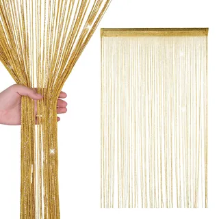 WedDecor Schnur Vorhänge Glitzer Fransen Panel Fliegengitter Zimmer Organizer Quaste Vorhang für Türen, Türöffnung, Windows, Wohnkultur, Ereignis Dekoration, (90cm x 200cm) - Gold, 90 x 200cm