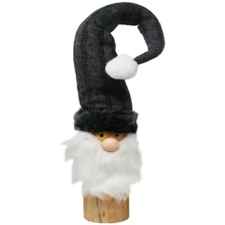 Weihnachtswichtel aus Baumstamm mit grauer Zipfelmütze Höhe 54cm