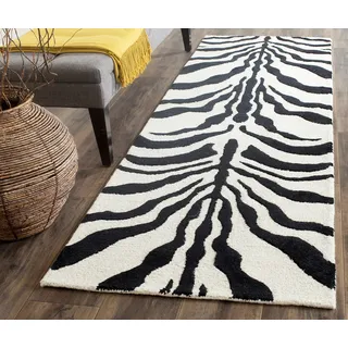 SAFAVIEH Zebra Teppich für Wohnzimmer, Esszimmer, Schlafzimmer - Cambridge Collection, Kurzer Flor, Elfenbein und Schwarz, 76 X 244 cm