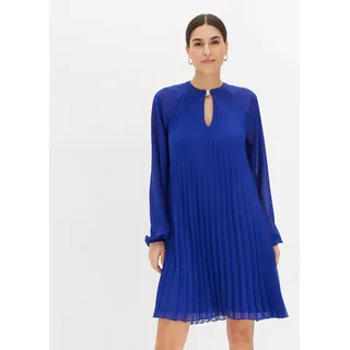 Minikleid BONPRIX, Damen, Gr. 50, N-Gr, blau, Obermaterial: 100% Polyester. Futter: 100% Polyester, festlich, A-Linie, Kleider Minikleid, für Damen, aus Chiffon, mit Plissee, mit Ballonärmeln, in A-Linie