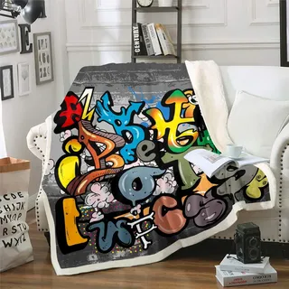 Tbrand Kinder Graffiti Mauer Decke Straßenkunst Design Flanell Fleecedecke Weiche Mikrofaser Hiphop Stil Kuscheldecke Decke Couchdecke 150x200cm