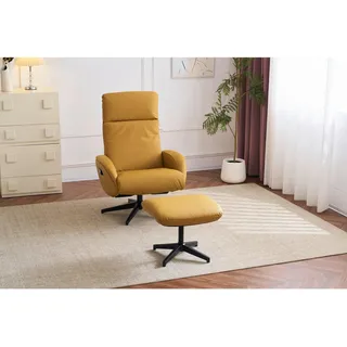 Livetastic Relaxsesselset , Gelb , Textil, Leder , Echtleder , Rindleder , 77x107x75 cm , Relaxfunktion , Wohnzimmer, Sessel, Ledersessel