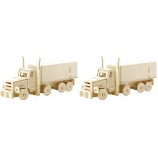 Marabu 317000000004 - Kids 3D Holzpuzzle Lastwagen, mit 38 Puzzleteilen aus FSC-zertifiziertem Holz, ca. 19 x 8 cm groß, einfache Stecktechnik, zum individuellen Bemalen und Gestalten (Packung mit 2)