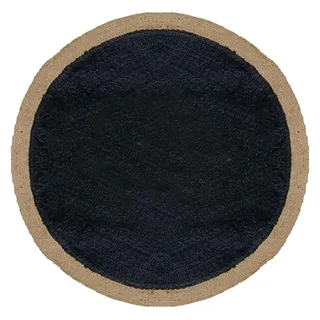 Atout Ciel Runder Teppich aus Jute und Baumwolle, Durchmesser 80 cm, Schwarz und Jute