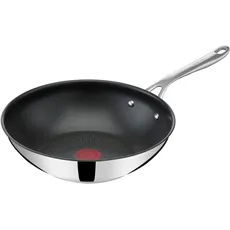 Tefal Jamie Oliver by Cook's Direct On Wokpfanne, 28 cm, Antihaftversiegelung, Thermo-Signal, genieteter Griff, induktionsgeeignet, Edelstahl, E3041934