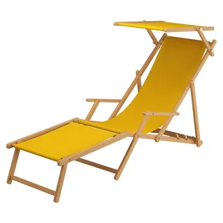 Gartenliege Sonnenliege gelb Liegestuhl Fußteil Sonnendach Deckchair Holz Gartenmöbel 10-302NFS - Gelb