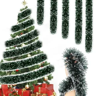 Weihnachtsgirlande 10m,Künstliche Tannengirlande,Weihnachtsdeko Girlande,Künstliche Weihnachtsgirlande,Weiß-Grün Tannengirlande Künstlich Wie Echt Für Treppen Girlande Weihnachten