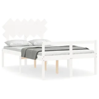 vidaXL Seniorenbett mit Kopfteil Weiß Massivholz - Weiß