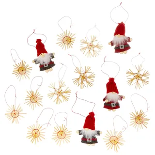 khevga 16er Set Weihnachtsdeko Christbaumschmuck Anhänger Strohstern Wichtel