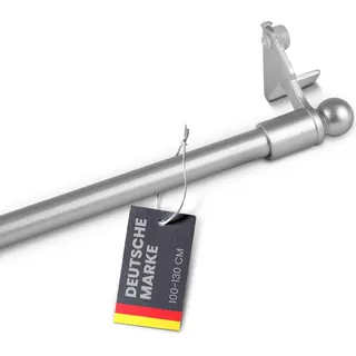 Klemmstange 100-130 cm, ausdrehbar ( Ø8/10mm ) Montage ohne Schrauben, Bohren, Kleben - Gardinenstange in Edelstahl-Optik zum klemmen ( Globe ) - Silber