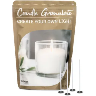 Kerzensand Kerzen Granulat, Ohne Duft 400g - Weißes Paraffinwachs für DIY Candles, Inkl. 4 Dochte & Dochthalter, Hochwertiges Kerzenwachs, Ideal für mehrere Kerzenkreationen, Made in Germany