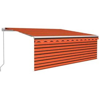 vidaXL Markise Manuell Einziehbar mit Rollo & LED 4x3 m Orange & Braun - Braun