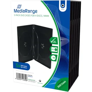 MediaRange DVD Case for 4 Discs, 14mm, Black, Pack 5