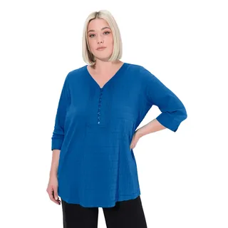 Ulla Popken Damen große Größen Übergrößen Plus Size Bubble-Tunika, Biesen, Herzausschnitt, 3/4-Arm Kobaltblau 46+ 797450760-46+