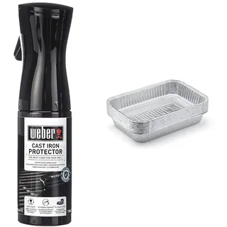 Weber 17889 Gusseisen Schutzspray, 200 ml, schütze Grillroste und Zubehör aus Gusseisen vor Rost und Korrosion, Schwarz & 6415 Small 7-1/2-Inch-by-5-inch Aluminum Drip Pans, Set of 10