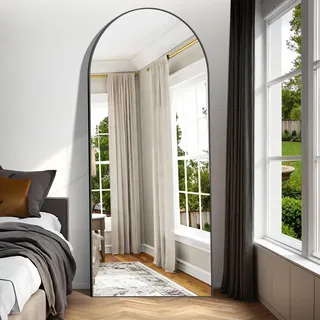 Weare Home Bogen Ganzkörperspiegel, 192 x 85 cm Gewölbter Standspiegel, Schwarzer Metallrahmen Boden Länge Spiegel, Stehend, Wand montiert, lehnend, Bodenspiegel für Schlafzimmer, Wohnzimmer