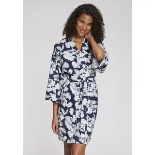 Kimono LASCANA, Damen, Gr. 36/38, blau (blau, gemustert), Baumwoll-Mix, gemustert, Kurzform, Hausmäntel Kimono, mit schönem Blumenmuster