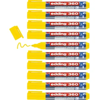 edding 360 Whiteboardmarker - gelb - 10 Whiteboard Stifte - Rundspitze 1,5-3 mm - Boardmarker abwischbar - für Whiteboard, Flipchart, Magnettafel, Pinnwand, Memoboard - Sketchnotes