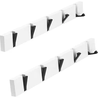 YunNasi Holz Hakenleiste Klappbar Wandgarderobe 5 Haken Weiß 2er Set