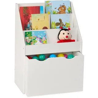 Relaxdays Kinderbücherregal Weiß mit Spielzeugkiste auf Rollen , Holzwerkstoff, Kunststoff , 50.5x69.5x28 cm , Babymöbel & Kindermöbel, Babyzimmer, Babyregale & Kinderregale