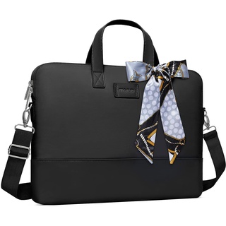 MOSISO Laptoptasche für Damen 13,3 Zoll Computertasche Kompatibel mit MacBook, HP, Dell, Lenovo, Asus, Razer Notebook,14 Zoll Laptop Umhängetasche Tragetasche mit Riemen und Seidenschal,Schwarz