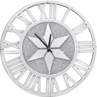 Wanduhr, lautloses Quarzwerk, elegantes silbernes Spiegel-Design, Silber, 60cm (24 Zoll) - Silber