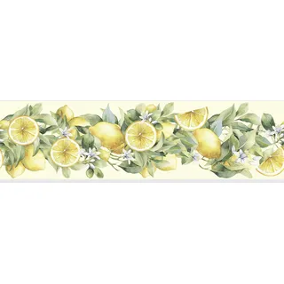 AG Design Selbstklebende Bordüre Helle Zitronen, AWB 8448 | Wasserfest Dekoration für Wände, Möbel, Tapeten, Wandverkleidungen und Türen, Folie | Breite 500 cm x Höhe 13.8 cm