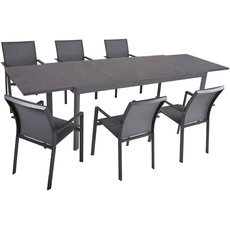 Bild von Garten-Essgruppe »NEREA«, (7 tlg., 1x Ausziehtisch, 6x Stapelstuhl), ausziehbarer Tisch, Stühle stapelbar, geeignet für 6 Personen, grau