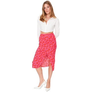 Trendyol Women's Damen Midi Asymmetrisch Webstoff Größen in Rock Skirt, Pink, 42