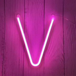 ENUOLI LED Neon Buchstaben Lichter Rosa Neonschild Leuchten Buchstaben Neonschild Batterie/USB Beleuchtete Buchstaben Neon Nachtlicht Dekor für Kinderzimmer,Hochzeit,Weihnachten,Valentinstag(V)