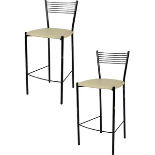 t m c s Tommychairs - 2er Set moderne Barhocker ELEGNACE für Küche und Esszimmer, robustes Gestell aus lackiertem Stahl, Farbe Schwarz, gepolsterte Sitzfläche mit KUNSTLEDER in der Farbe Leinen bezogen - Schwarz, Beige
