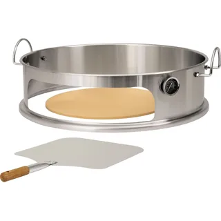 BBQ-Toro Edelstahl Pizza Element Ø 57 cm Kugelgrill, inkl. Schaufel, Pizzastein und Thermometer - Silber
