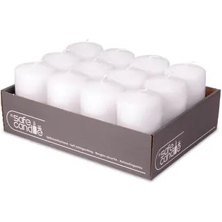 DecoLite Stumpenkerzen 10 x 6 cm, 36h Brenndauer, 12 Stück, Weiß | RAL-geprüft, Safe Candle selbstverlöschend, tropf- & rußfrei, ohne Duft, 12 Stück, 10 x 6 cm, 36 h