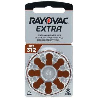 Rayovac Extra 312 8 Stück Hörgerätebatterien hohe Leistung, Zink-Luft-Batterien, 1 Blisterkarte, braun, 312AUX-8XEMF