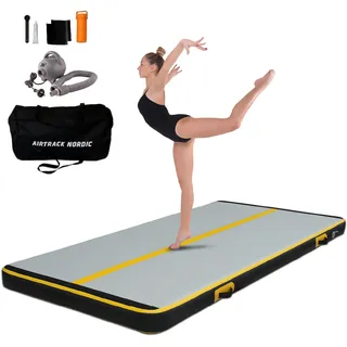 AirTrack Nordic Carbon 3m - 8m mit elektrischer Luftpumpe, aufblasbare Gymnastikmatte Zuhause, besten für Gymnastik & Cheerleading, 1.5m breit & 15cm dick air tracking matte, Air Track Yellow