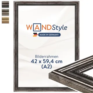 WANDStyle Bilderrahmen A2 Holz, DIN A2 Bilderrahmen Metall-Optik Vintage 60x42 cm, hochwertiger Holzbilderrahmen Antik, Posterrahmen zum Aufhängen, Rahmen 42x60 cm, Fotorahmen H450 - Made in Germany