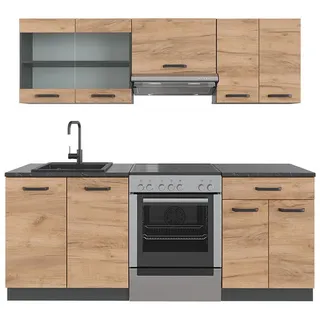Vicco Küchenzeile R-Line 200 cm Goldkraft Eiche/Anthrazit