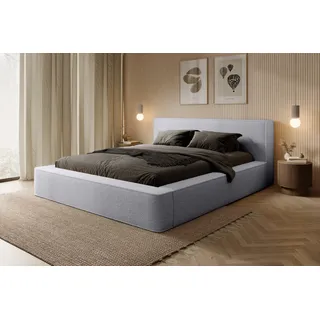 Polsterbett Alma Doppelbett Bettgestell Lattenrost mit Bettkasten (Farbe: Euphoria 17, Größe: 140x200 cm) - Hellgrau