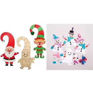 Baker Ross AX487 Weihnachten Figuren Türhänger aus Holz zum Ausmalen Bastelset für Kinder - 5 Stück, Festliche Kreativsets und Bastelbedarf & AT160 Weihnachtskugeln Mix & Match Schneemann (6 Stück)