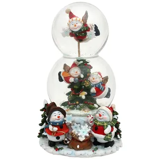 Dekohelden24 XXL Doppel-Schneekugel, Schneemann mit Spieluhr, Maße H/B/Ø Kugel: ca. 20,5 x 12,5 cm/Ø 6 und 10 cm.