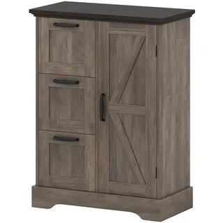 FANTASK Bodenschrank mit Türen & 3 Schubladen, 60 x 30 x 80 cm, Küchenschrank im Landhausstil mit Anti-Kipp-Sicherung, Badezimmerschrank für Küche, Esszimmer, Wohnzimmer (Grau)
