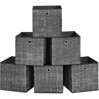 SONGMICS Aufbewahrungsbox, 6er Set, Ordnungsboxen aus Vliesstoff mit Griff, Boxen Aufbewahrung, 30 x 30 x 30 cm, Organizer Box, für Würfelregal, Faltbox, Kleideraufbewahrung, schwarz meliert RFB006B01