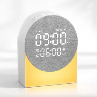 Gemmac Nachtlicht Dimmbar 4-in-1 Digitaler Wecker+Weißes Rauschen Sound Machine+Bluetooth Lautsprecher, Nachtlampe Wecker für Schlafzimmer Nachttischlampe White Noise Night Light für Geschenke